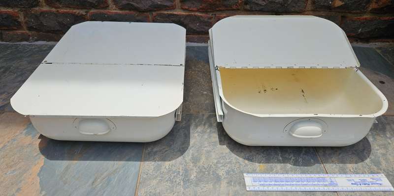 Vintage metal storage drawers for an old kitchen cabinet
