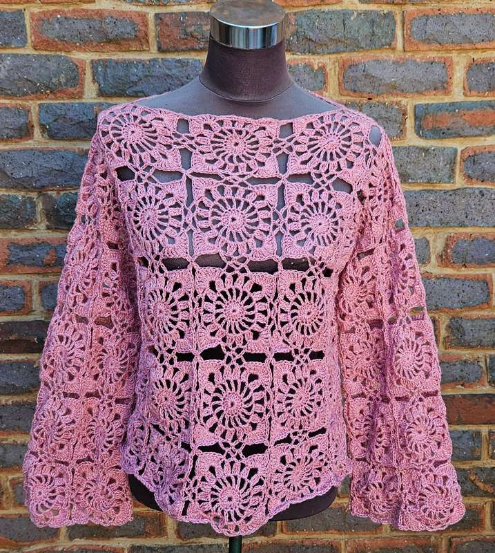 Handmade crochet lightweight jersey top, size 36-38