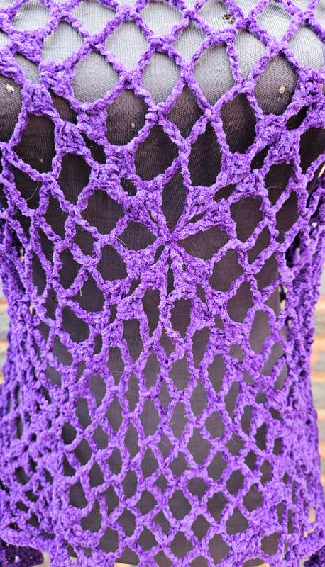 Handmade crochet fine chenille top with bell sleeves, size 36-38