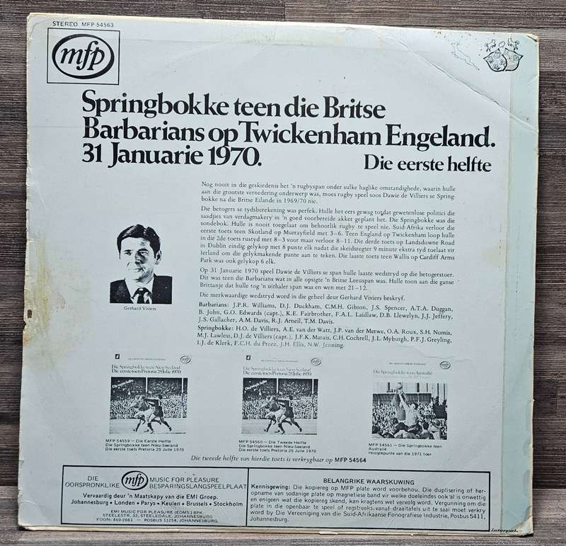 Springbokke teen die Britse Barbarians op Twickenham Engeland. 31 Januarie 1970 lp