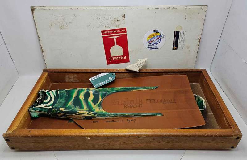 Vintage Sebak Saver handmade in Estonia swimming fins with original wooden box