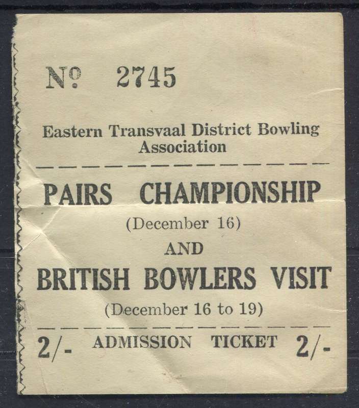 Union of SA -  Eastern Transvaal Bowling Admission Ticket