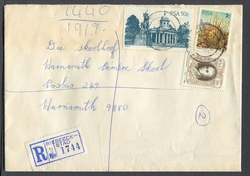 RSA - Cover Registered At Riebeeck-Stad Post Office
