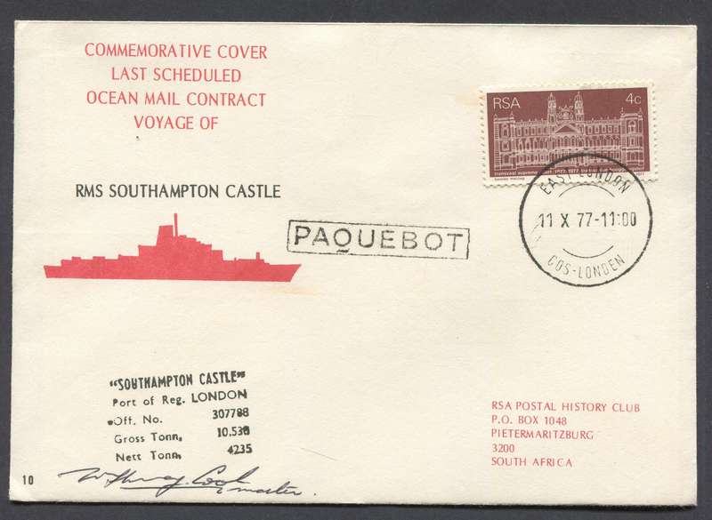 RSA - Signed Paquebot Cover