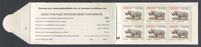 RSA - Aviation Booklet Flap 19 With Rhino Stamps - MNH