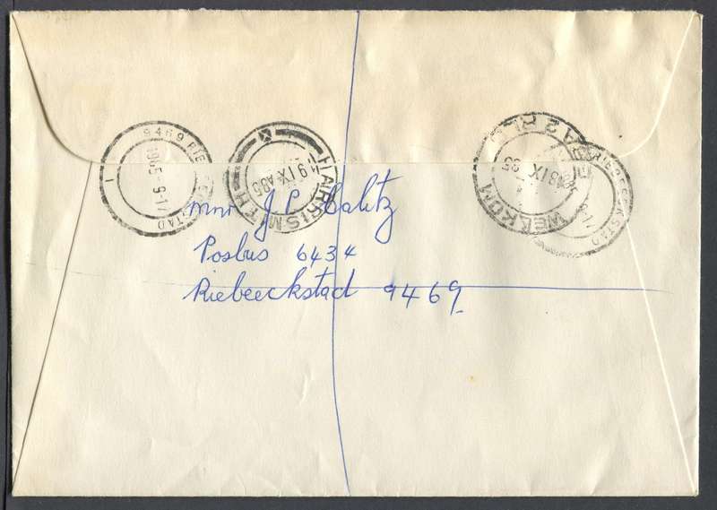 RSA - Cover Registered At Riebeeck-Stad Post Office