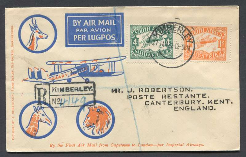 Union of SA - Flight Cover - Kimberly to Canterbury, Kent, UK