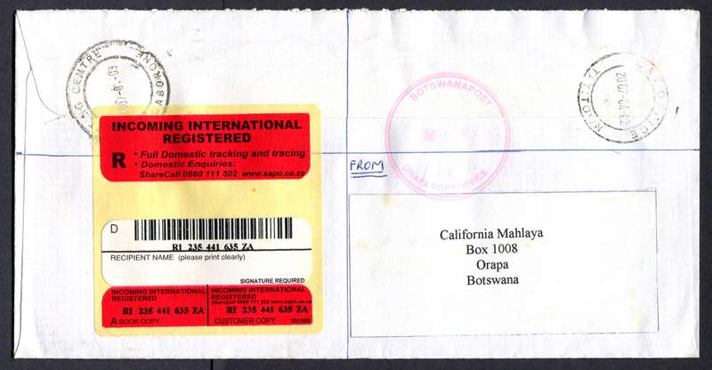 Botswana - "Maxi" Size Registered Cover