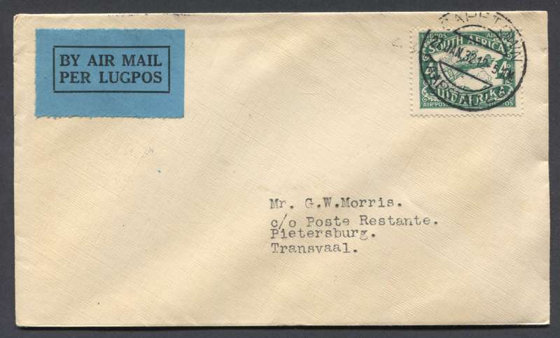 Union of SA - Flight Cover From Cape Town To Pietersburg