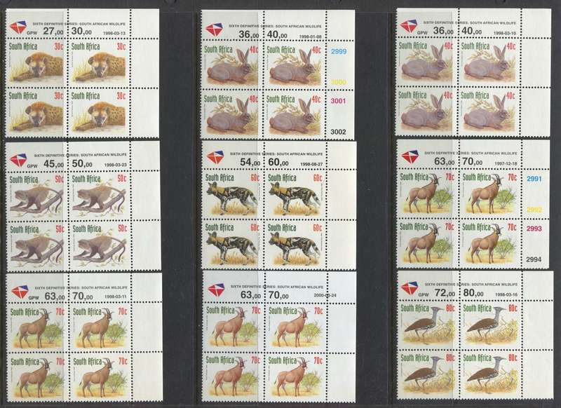 RSA - 34 Original/Reprint Control Blocks of 4 - 1998/2000 - MNH