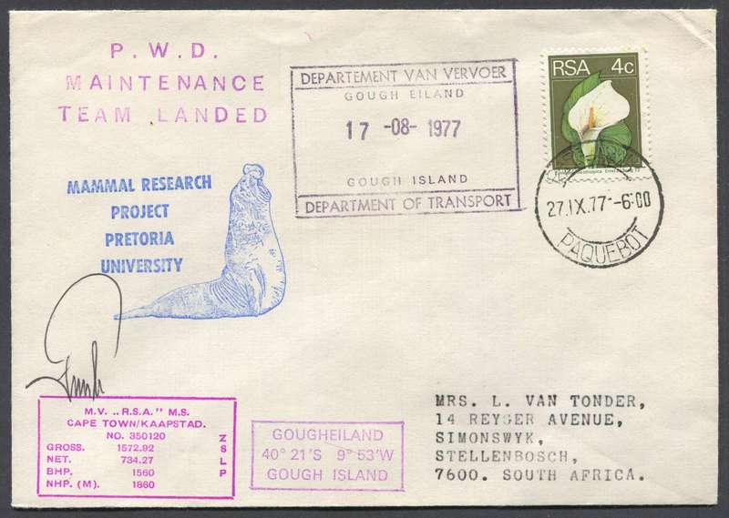 RSA - Signed Paquebot Cover