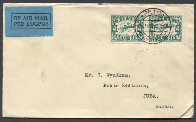 Union of SA - Flight Cover - Cape Town to Juba, Sudan