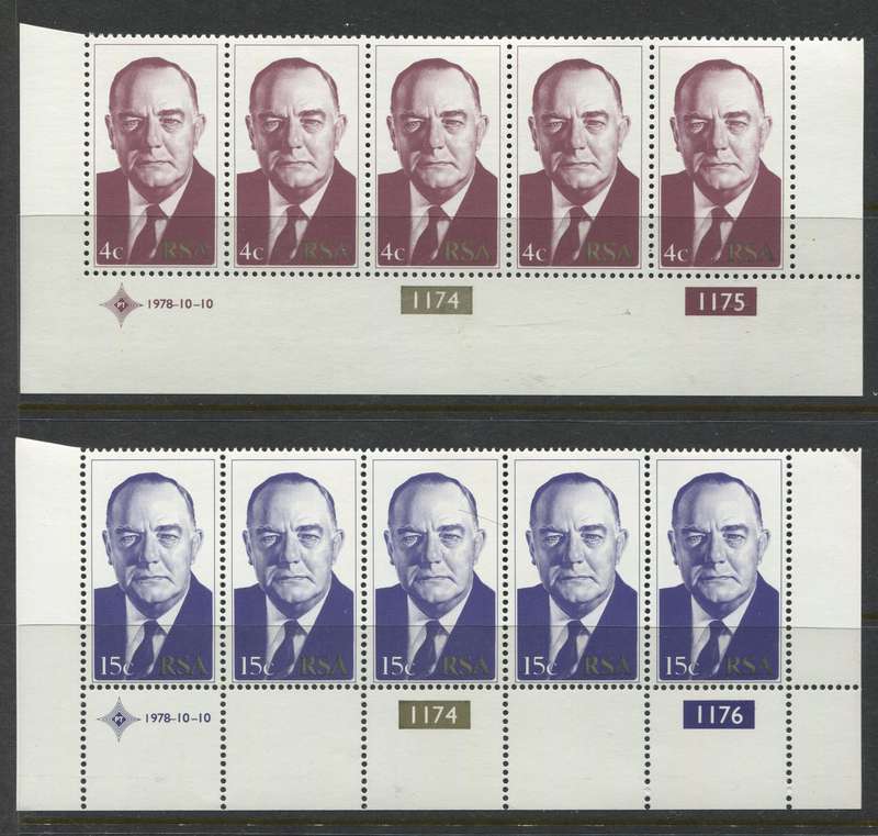 RSA - 2 Control Strips Of 5 - 1978 - MNH