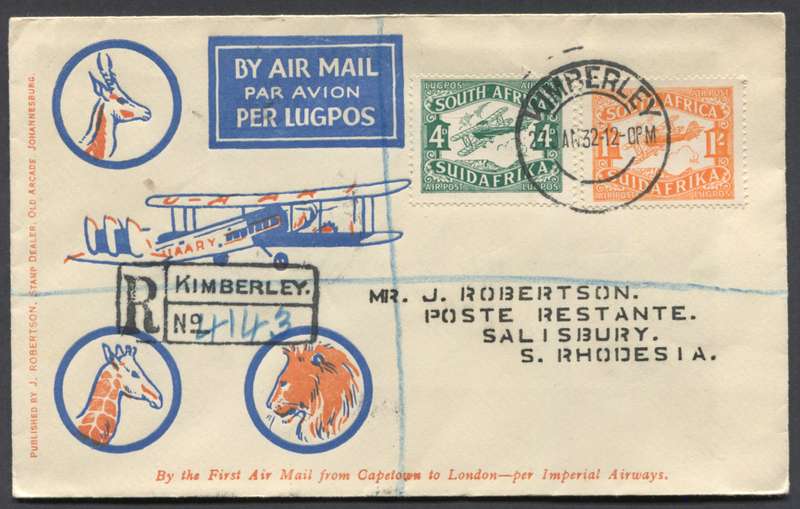 Union of SA - Flight Cover From Kimberley To Salisbury