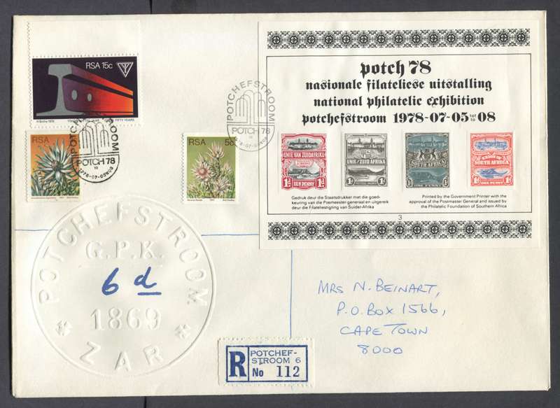 RSA - Registered Cover with Cinderella Miniature Sheet Posted at the Exhibition - Potchefstroom