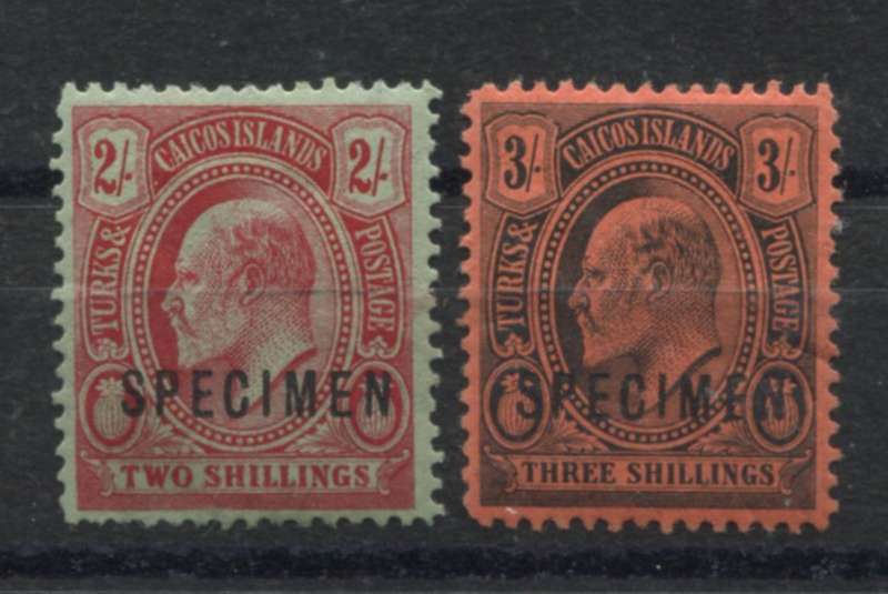 Turks and Caicos Islands - 1909 - 2/- and 3/- Overprinted Specimen - MM