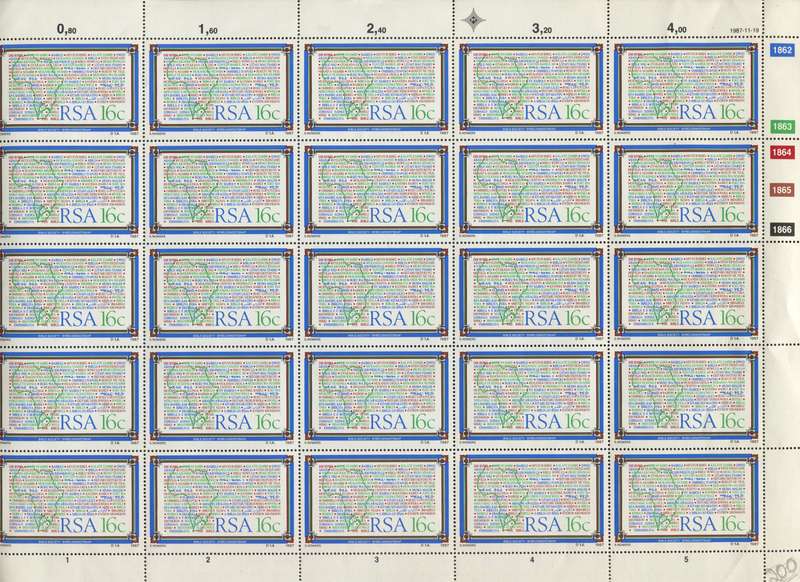 RSA - Set of 3 Full Sheets of 25 - 1987 - MNH - 16c To Large For Scanner