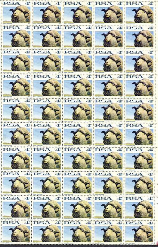 RSA - 4c Sheep - Full Sheet of 100 Folded in Half - 1972 - MNH