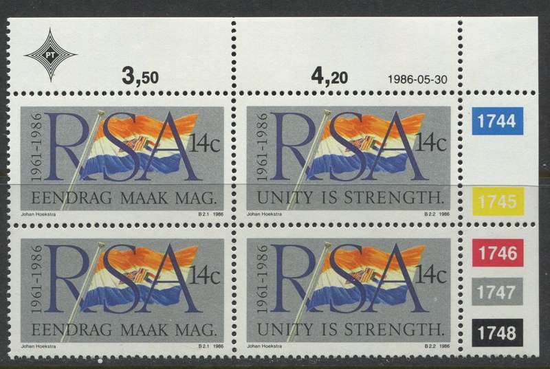 RSA - 1 Control Block Of 4 - 1986 - MNH