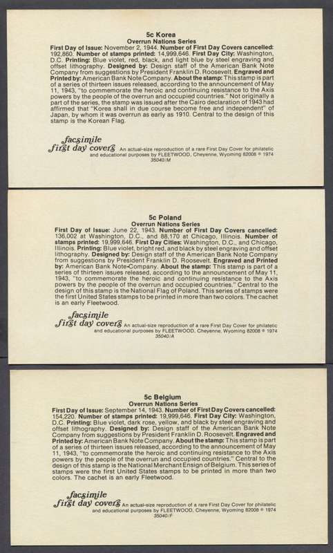 USA - 13 Facsimile Cards