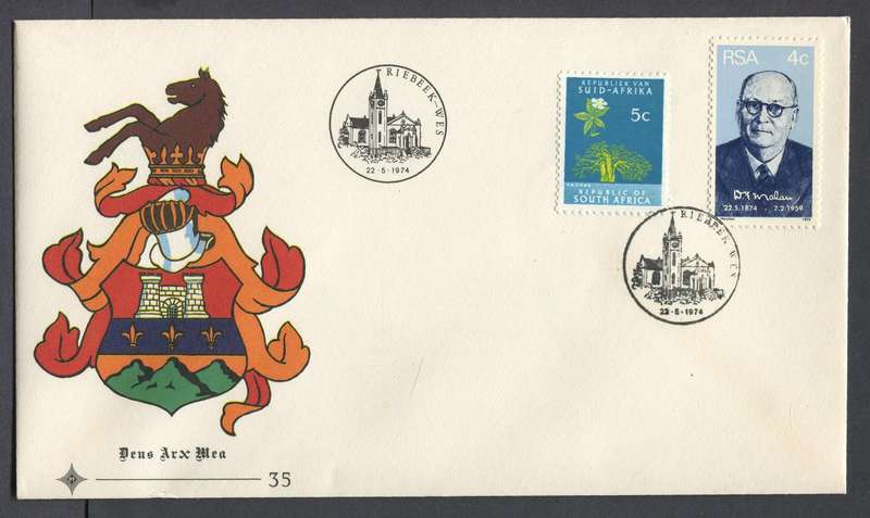 RSA - FDC no 35 With Additional 5c Definitive Stamp