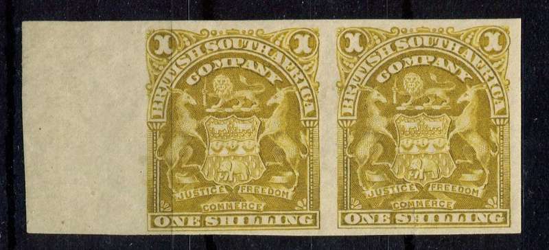 BSCA - 1/- Imperforated Pair - Tear and paper fin in Second stamp from the Margin - 1898 - MM