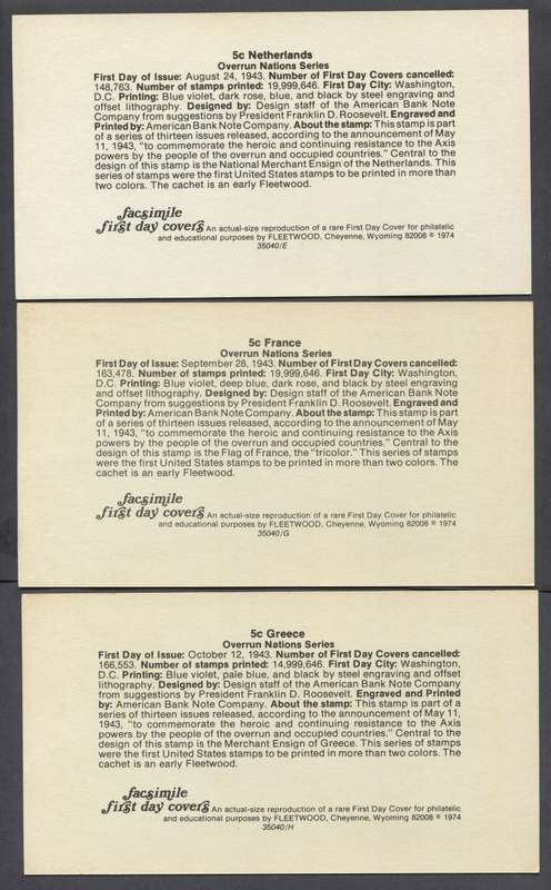 USA - 13 Facsimile Cards
