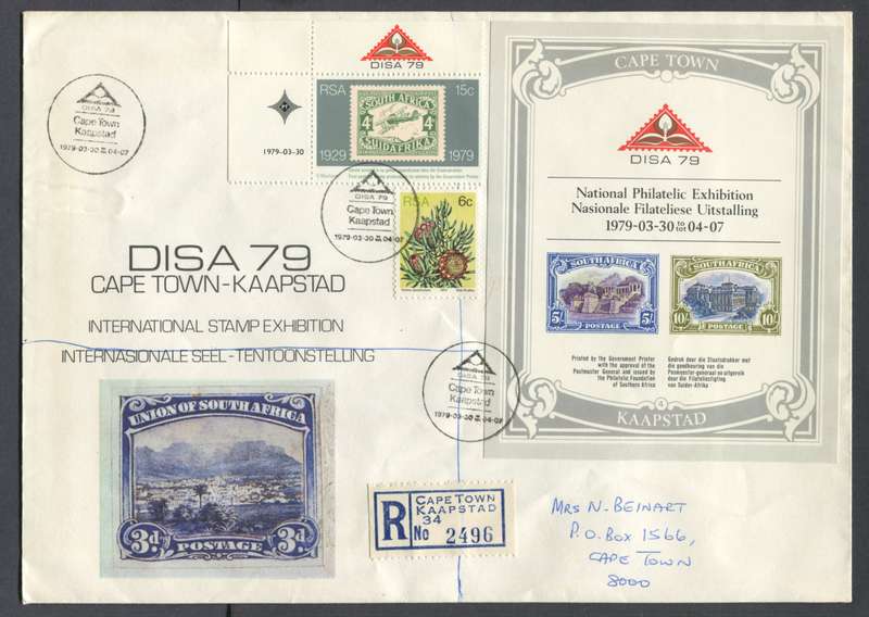RSA - Registered Cover with Cinderella Miniature Sheet Posted at the Exhibition - Cape Town