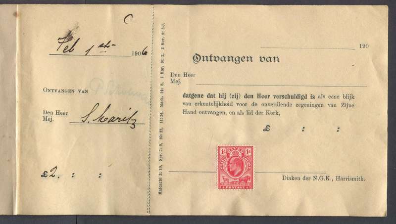 Orange River Colony - Revenue Document - Receipt Book 4 Used + 15 Unused each with 1d ORC Stamp