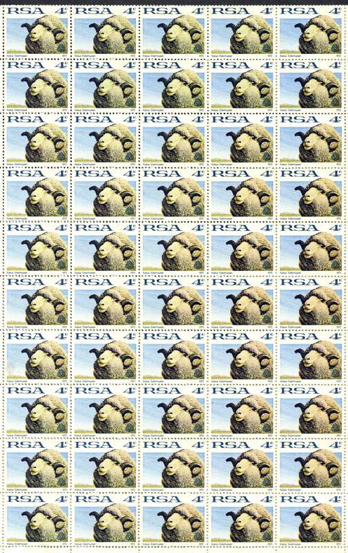 RSA - 4c Sheep - Full Sheet of 100 Folded in Half - 1972 - MNH