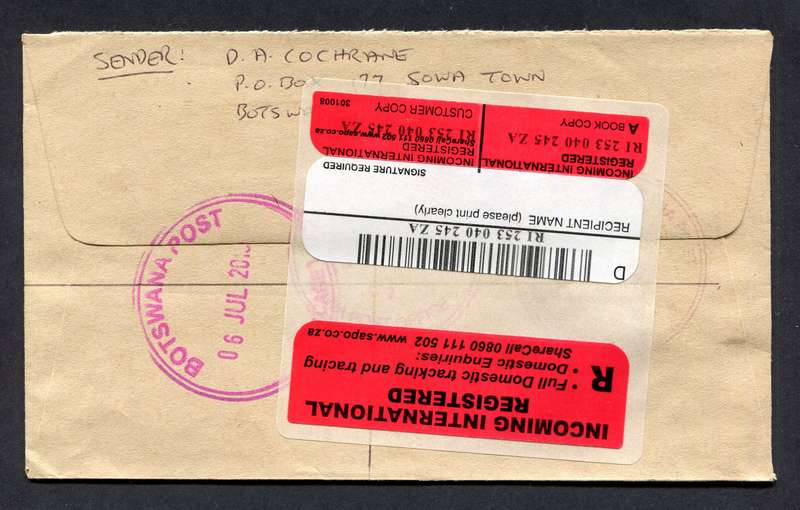 Botswana - Small Size Registered Cover