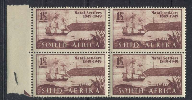 Union of SA - Native In White Shorts Flaw - Block Of 4 - 1949 - MNH
