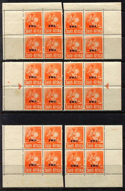 SWA - 6 Positional Blocks of 4 - 1941 - MNH