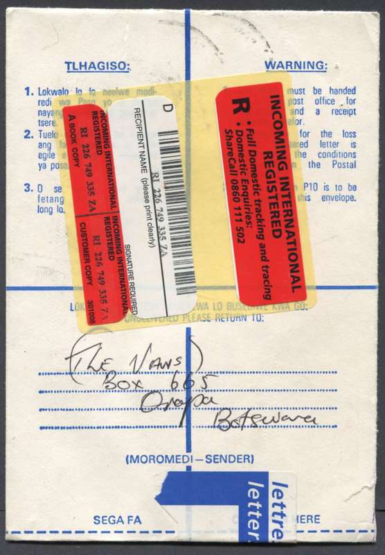 Botswana - Small Registered  Cover