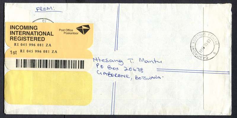 Botswana - "Maxi" Size Registered Cover