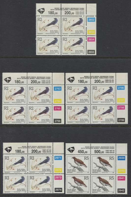 RSA - 28 Reprint Control Blocks of 4 - 1993/7 - MNH