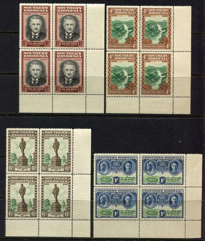 Southern Rhodesia - Set of 8 Bottom Right Blocks of 4 - 1940 - MNH
