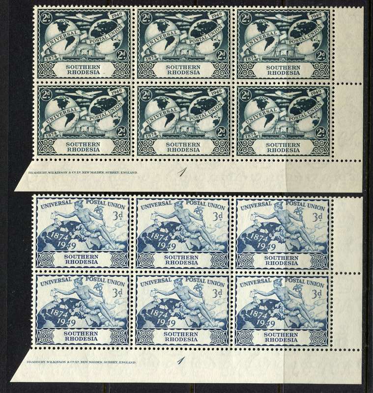 Southern Rhodesia - Set of 2 Control/Imprint Blocks of 6 - 1949 - MNH