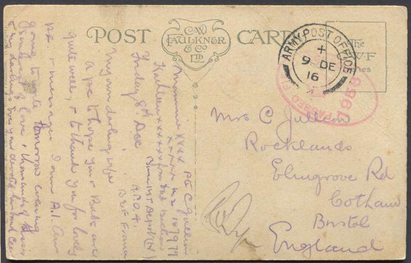 Army Post Office - Censored Post Card