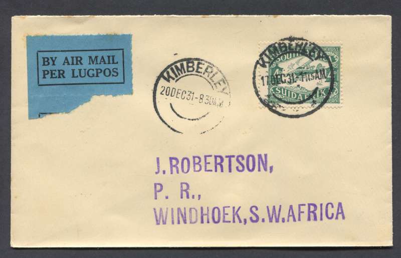 Union of SA - Flight Cover - Kimberly to Windhoek