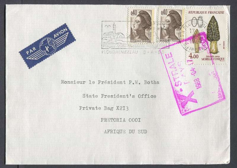 RSA - Cover Send From France addressed To President P.W. Botha and X-rayed