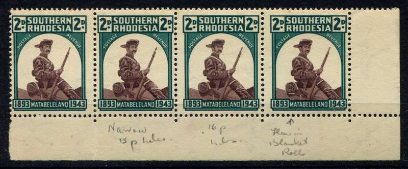 Southern Rhodesia - Narrow Stamp and Saddlebag Flaw - 1943 - MNH
