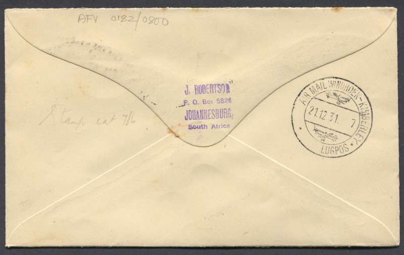 Union of SA - Flight Cover - Kimberly to Windhoek