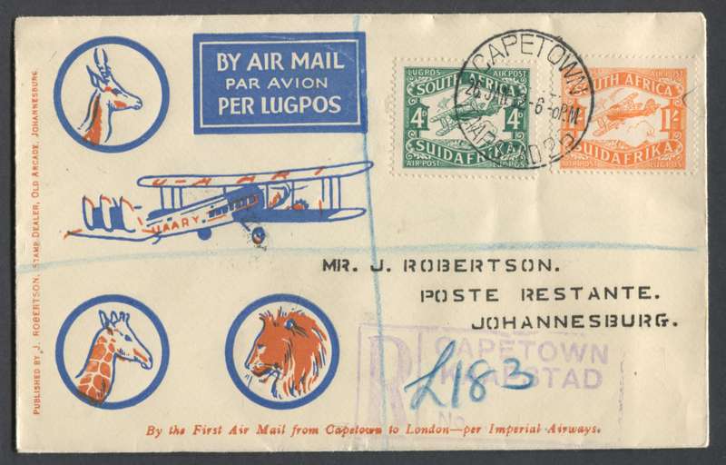 Union of SA - Flight Cover From Cape Town to Johannesburg