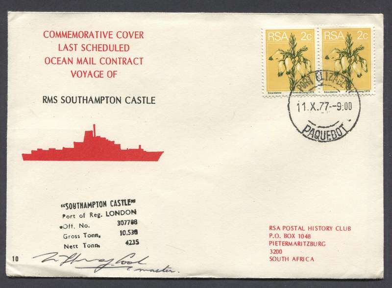 RSA - Signed Paquebot Cover