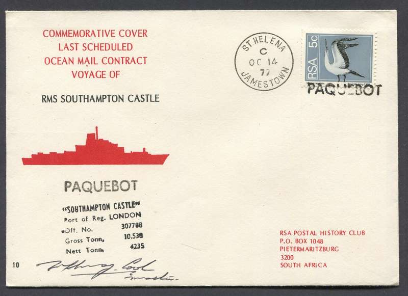 RSA - Signed Paquebot Cover