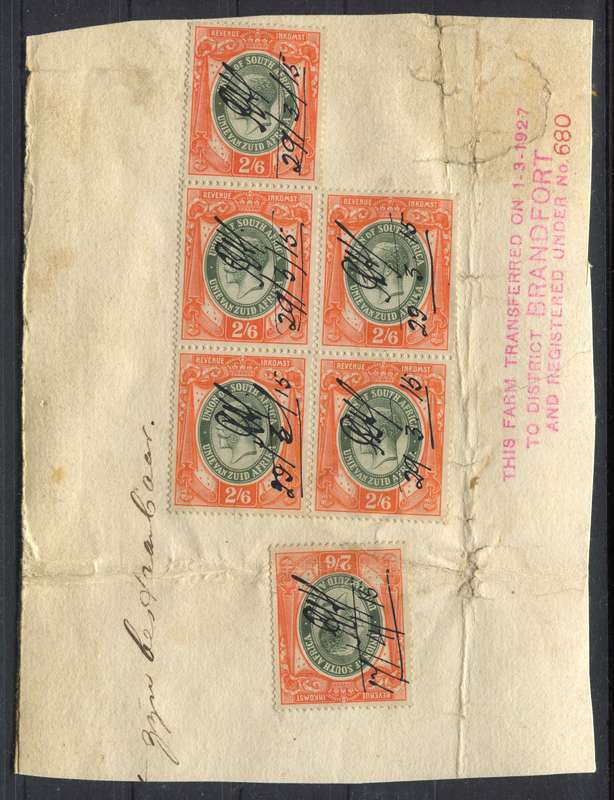 Union of SA - 1913 - Revenue - Used on Piece
