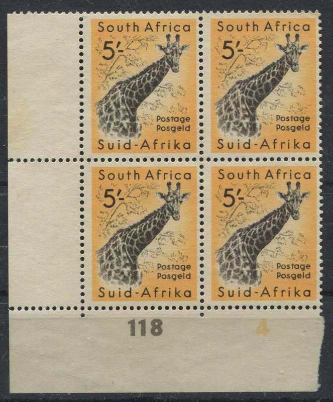 Union Of SA - 50c Giraffe wmk. Mult. Springbok  - Control Block Of 4 - "Used" No Gum