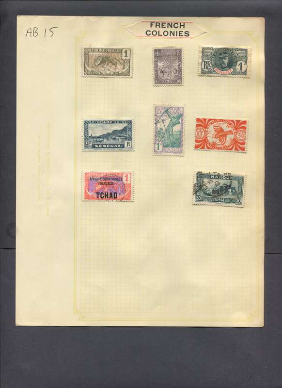 French Colonies - 8 Stamps Mounted On Old Album Page