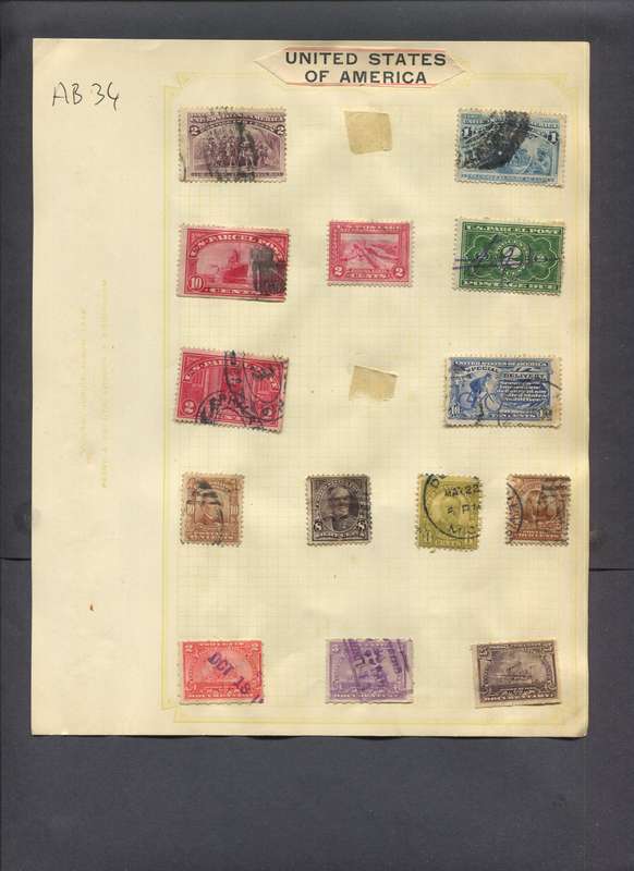 USA - 14 Stamps Mounted On Old Album Page
